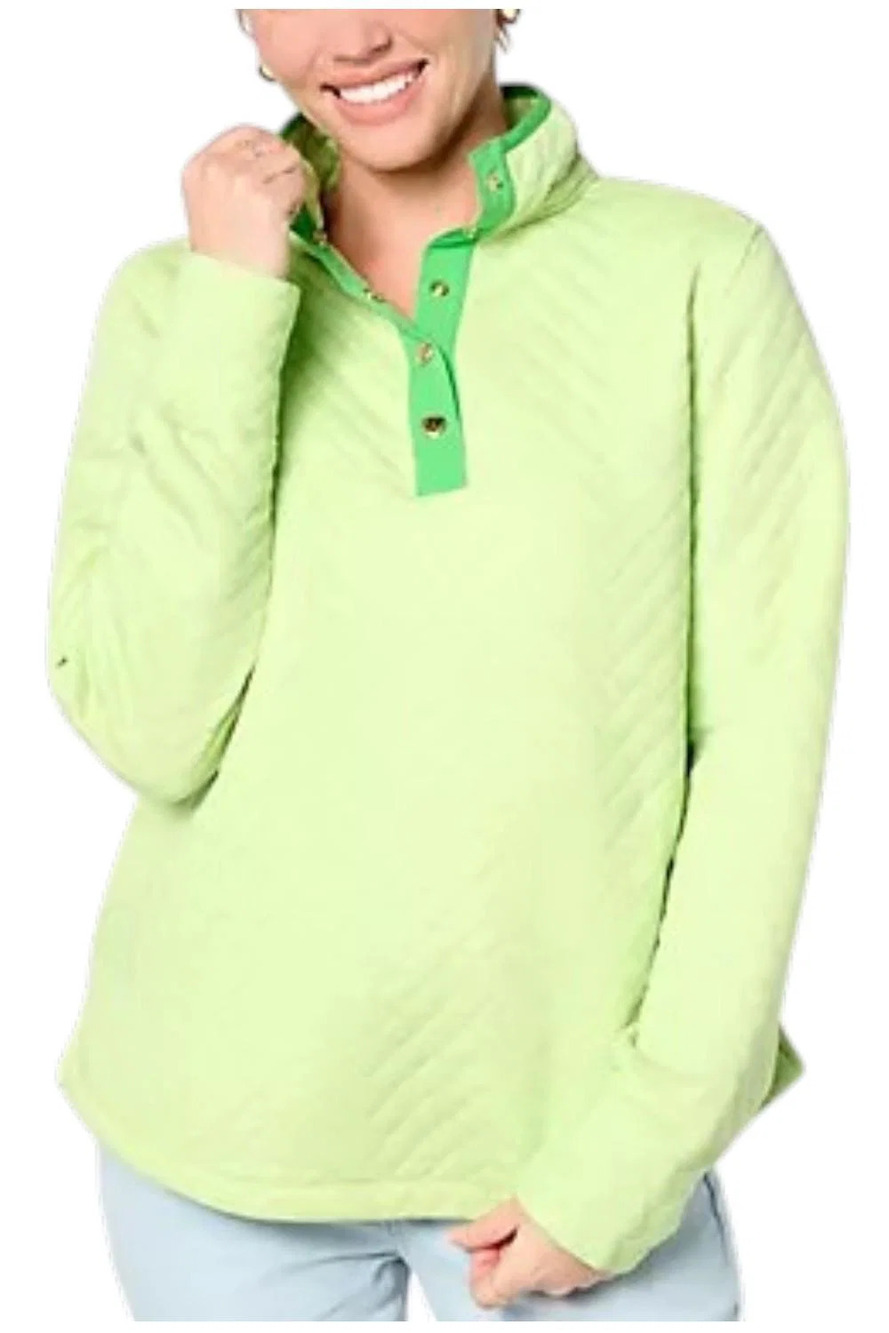 Isaac Mizrahi Live! Women's Quilted Plush Knit Half Snp Pullover Green - Regular